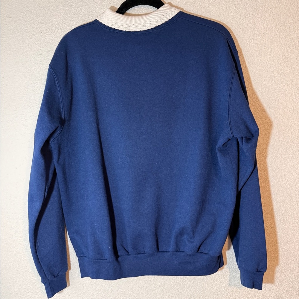 Vintage Morning Sun Large Cozy Blue Sweater Peter Pan Collar with Cat Design - Picture 4 of 4